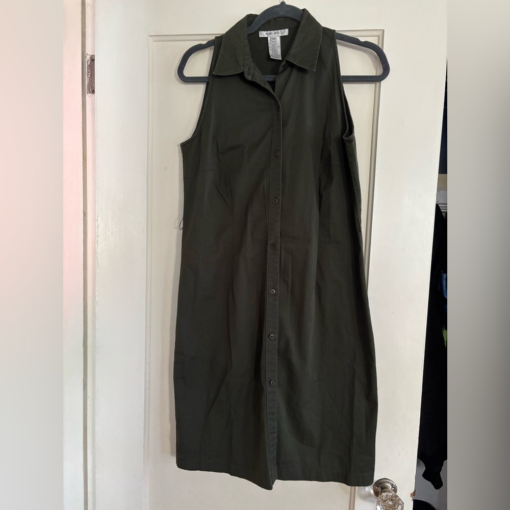 Nine West Olive Green Sleeveless Button-Front Dress size 14